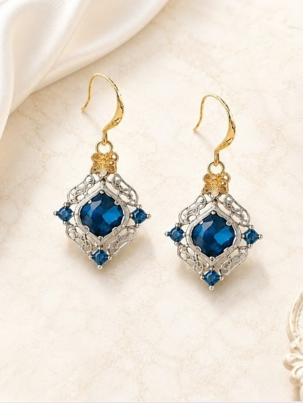 Blue Topaz Silver Orchid Earrings